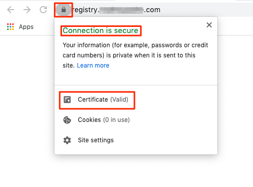 Verify that your Docker registry's site loads your TLS certificate