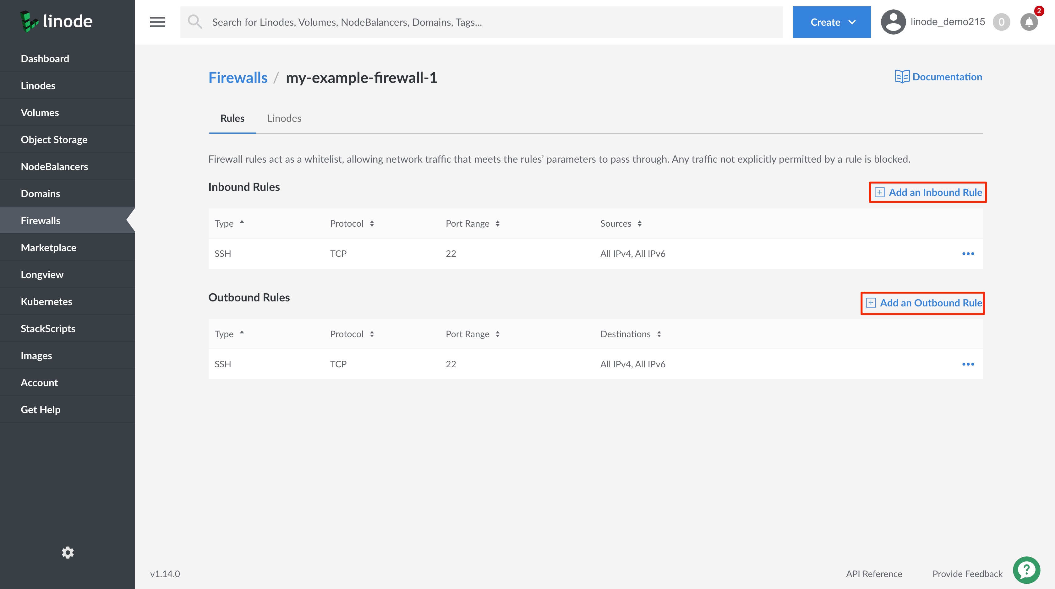 Click on the Add an Inbound/Outbound Rule link.