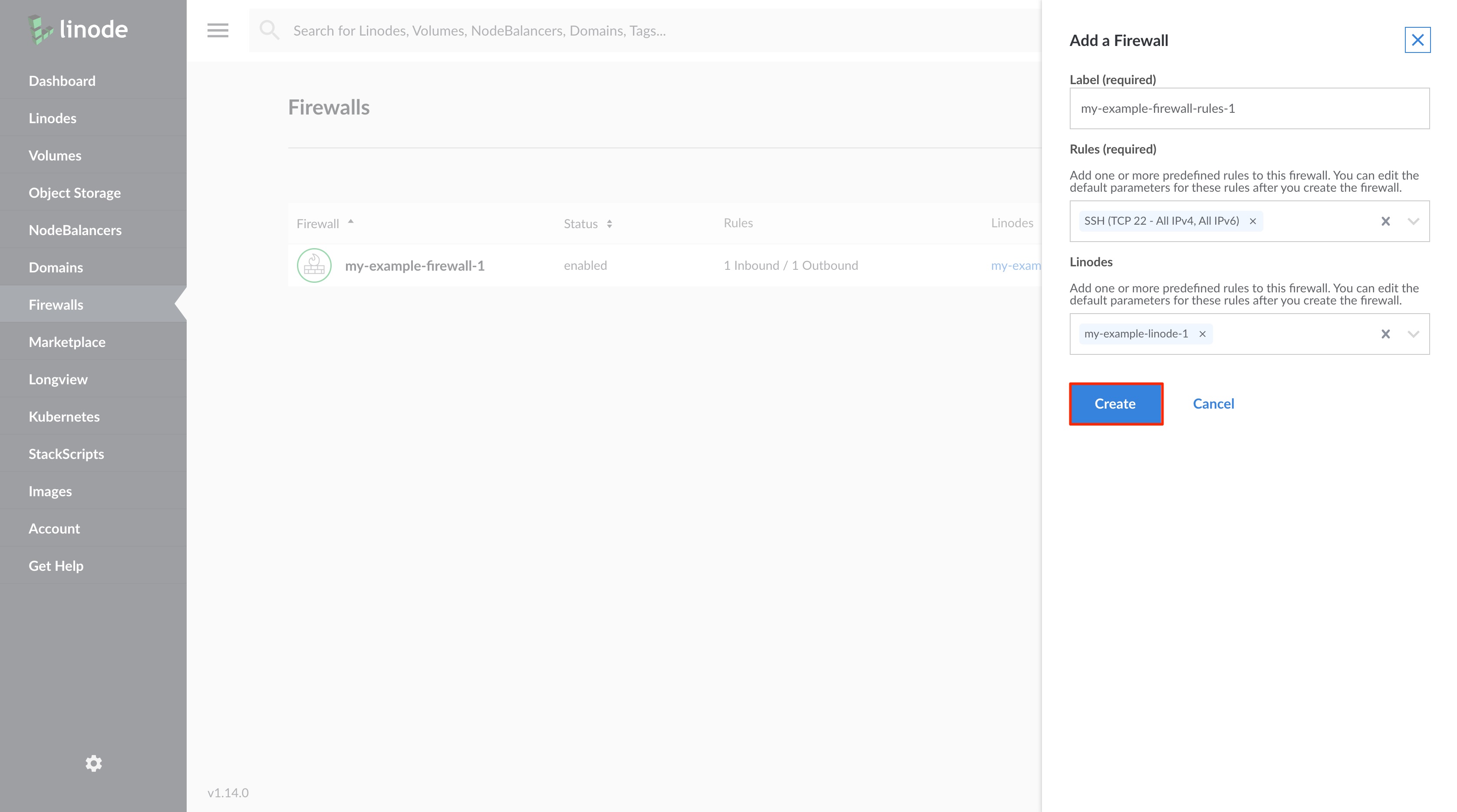 Click on the Create button to create your Firewall.