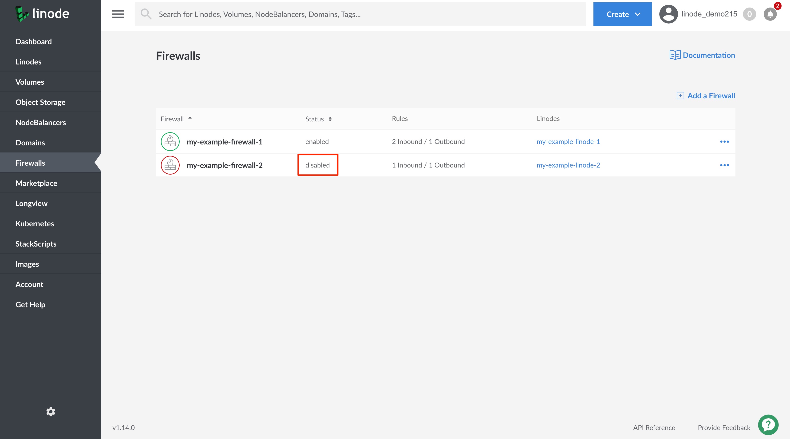 View the updated status of your Firewall.