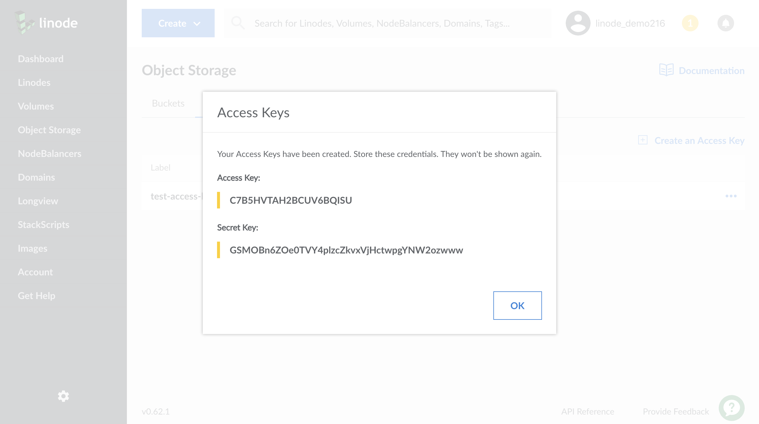 The access key and secret key.